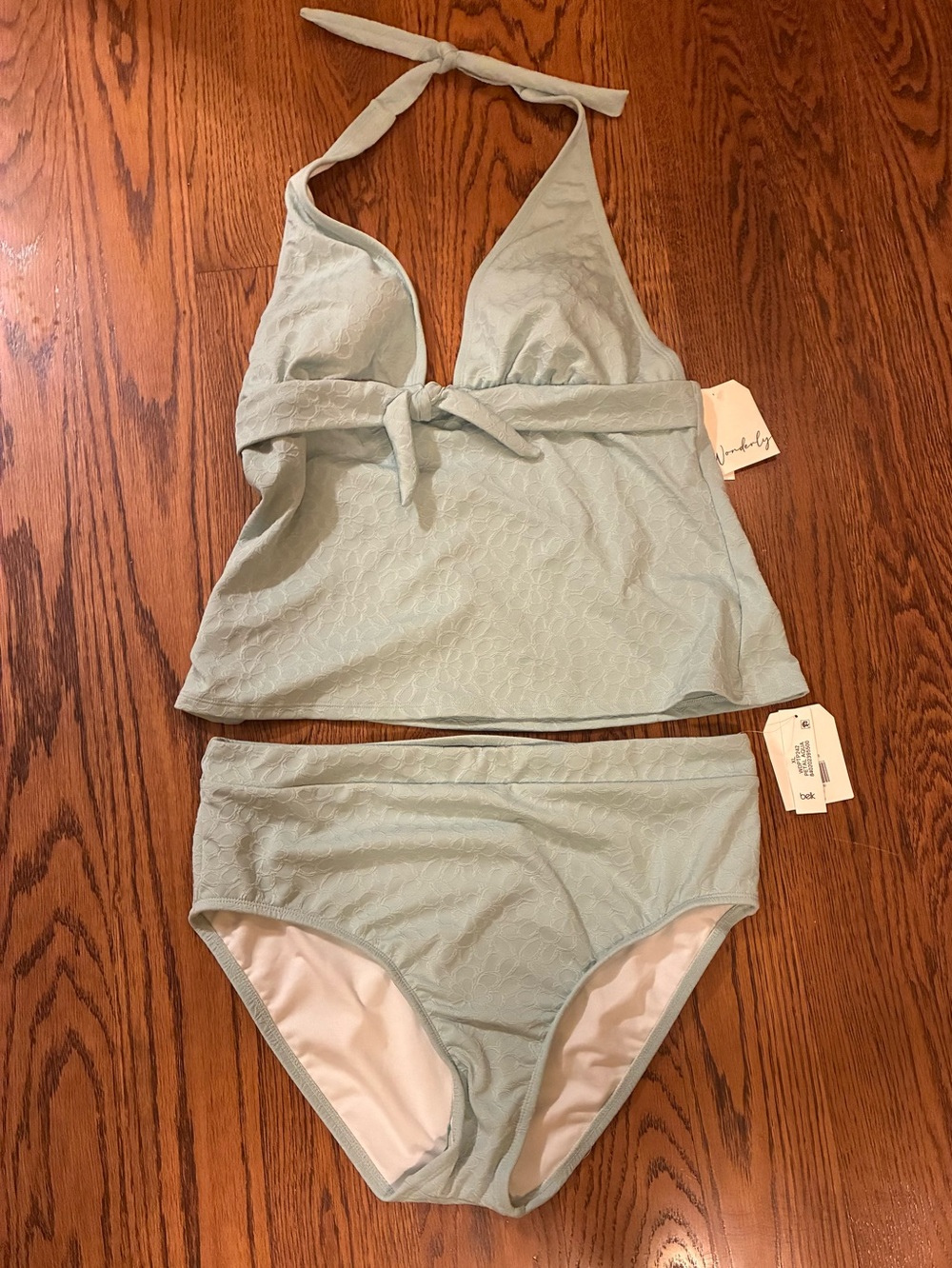 Wonderly Sage Green Textured Halter Tankini